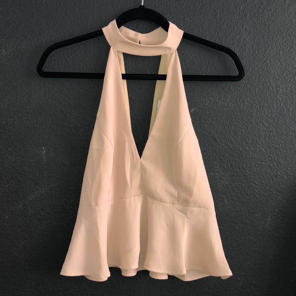 Deep v neck pink cream top